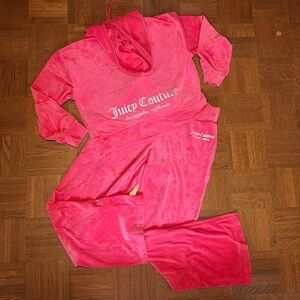 Hot Pink Juicy Couture Velour Track Suit zip up with Hoodie Size Small